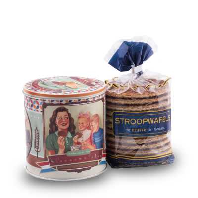 Een retro blik met 12 Eweno stroopwafels