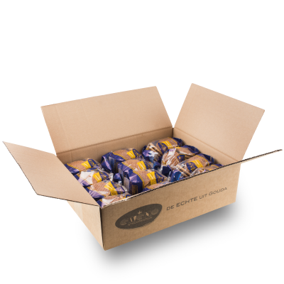 Een doos met 12 pakjes Eweno mini stroopwafels